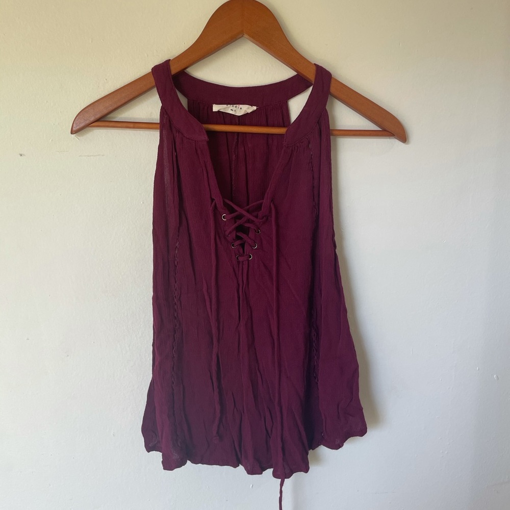 Maroon Flowy Tank Top with Ties